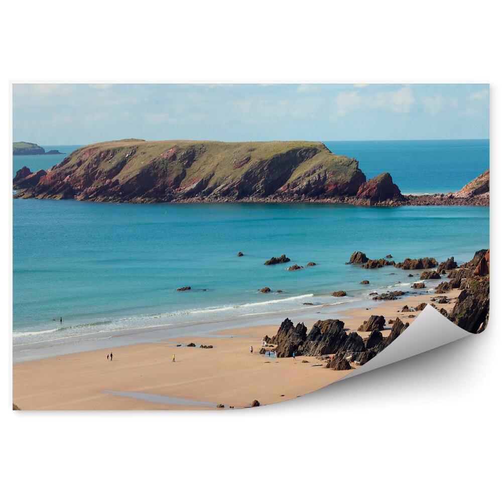 Fototapet vintage Marloes Beach Anglia Stânci Ocean Cer Nori