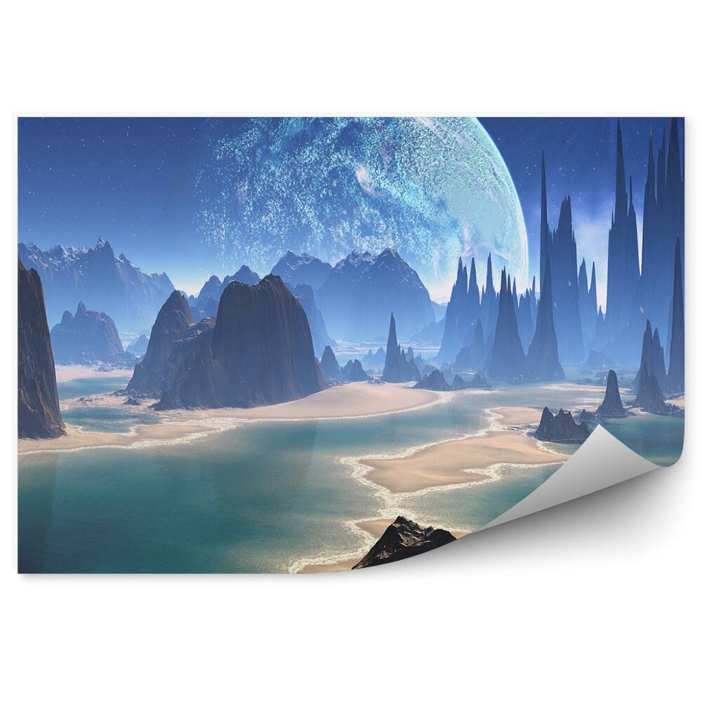 Fototapet Stânci Râu Lună Stele Fantezie