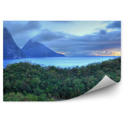 Fototapet vintage Caraibe Verde Pădure Copaci Insule Nori