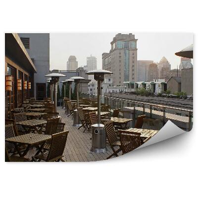 Fototapet Cladiri Terasa Scaune Mese Lămpi Cer