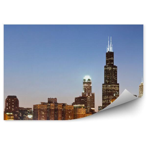 Fototapet Zgârie-Nori Din Chicago Lumini Oceanice De Noapte