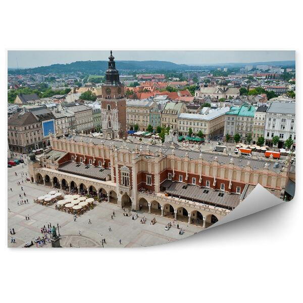 Fototapet Piața Orașului Vechi Din Cracovia Vedere Aeriană Clădiri Oameni Alei