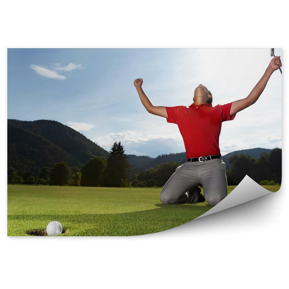 Fototapet vintage Golf teren de golf minge gaură gaură munte jucător cer nori