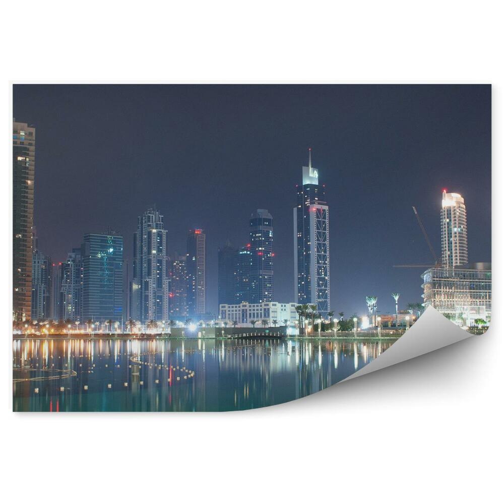 Fototapet pentru perete Clădirile de apă luminează golful de noapte