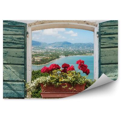 Fototapet pentru perete Flori În Fereastra Vedere A Insulei De Apă