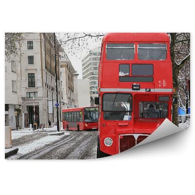 Fototapet vintage Autobuze de zăpadă din oraș de iarnă natură