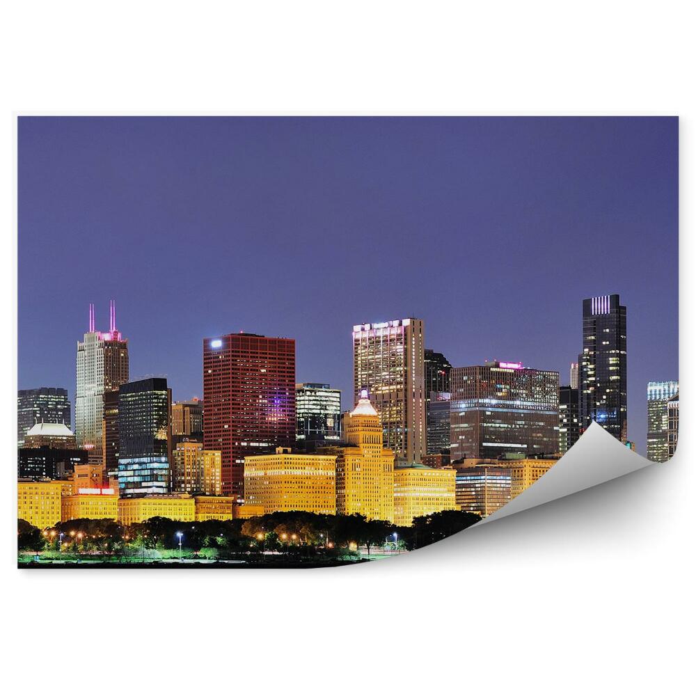 Fototapet perete Chicago Noapte Panorama Zgârie-Nori Lumini