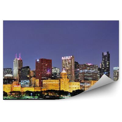 Fototapet perete Chicago Noapte Panorama Zgârie-Nori Lumini