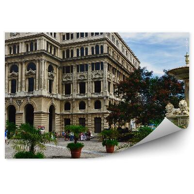 Fototapet perete Clădiri din oraș, fântână, turiști, vegetație