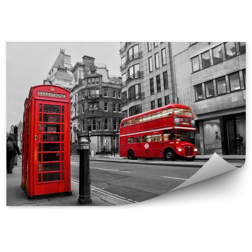 Decor fototapet Cabină telefonică roșie și autobuz în Londra (Marea Britanie)