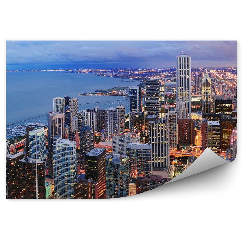 Fototapet Vedere Aeriană Din Chicago Zgârie-Nori Nori Lumini Ocean
