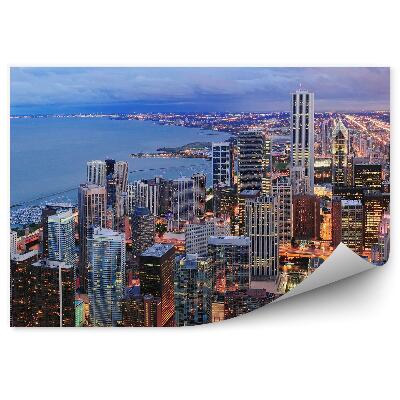 Fototapet Vedere Aeriană Din Chicago Zgârie-Nori Nori Lumini Ocean