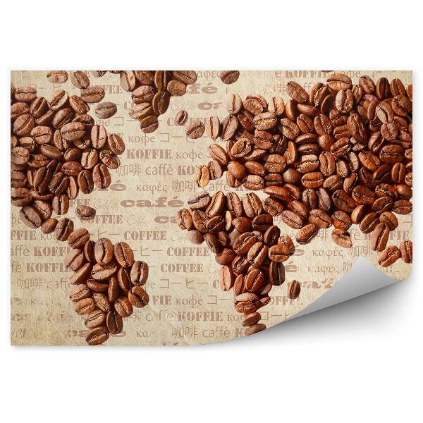 Fototapet perete Harta lumii boabe de cafea text în diferite limbi
