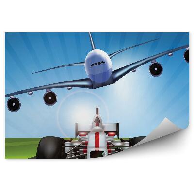 Fototapet vintage Mașină albă roșie formula 1 rutier mașină