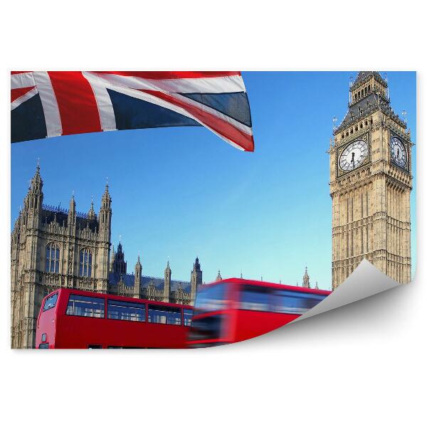 Fototapet perete Palatul Westminster Big Ben Autobuze Cu Două Etaje Pavilionul Angliei Londra