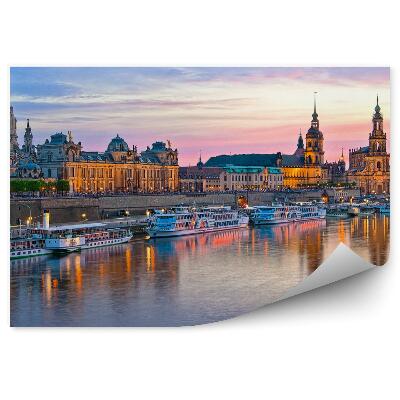 Fototapet pentru perete Dresda Clădiri Bărci Râu Apus De Soare Cer