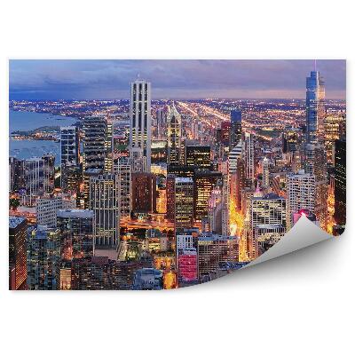 Decor fototapet Chicago Noapte Panorama Zgârie-Nori Lumini Ocean