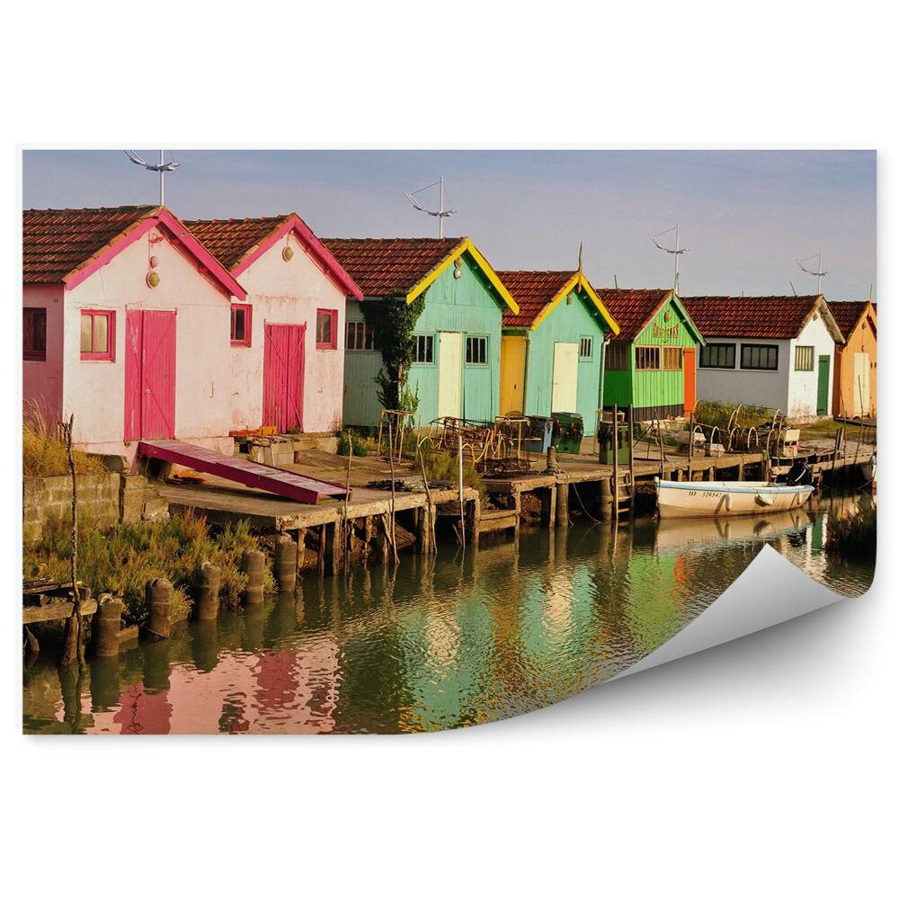 Fototapet pentru perete Clădiri Colorate Navă Pod Lac Cer Nori