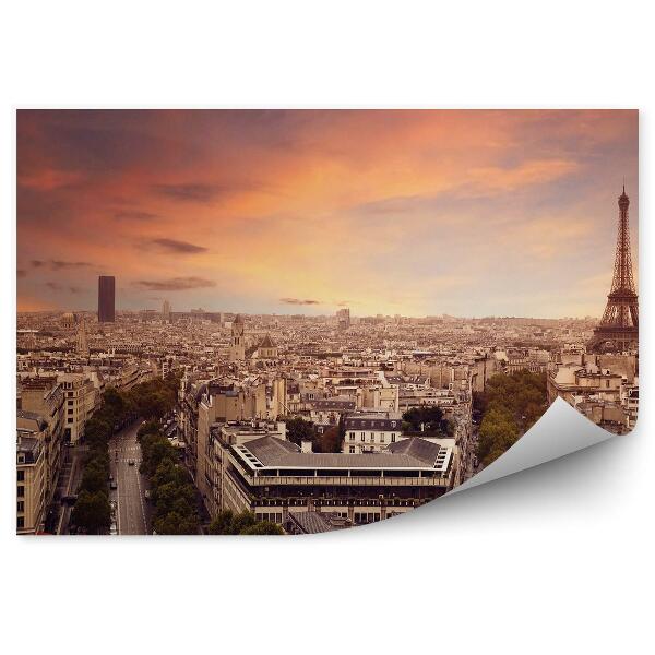 Decor fototapet Vedere Panoramică Paris Cer Nori Străzi Mașini Copaci Turnul Eiffel