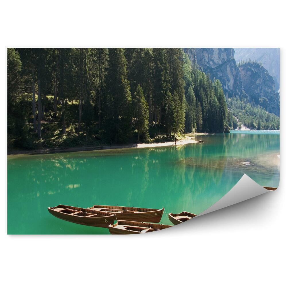 Fototapet Bărci Dolomiți Alpi Râuri Munți Conifere