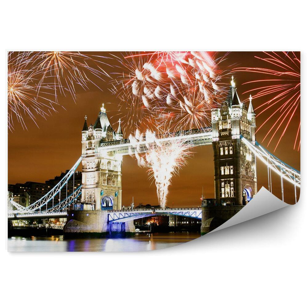 Fototapet perete Focuri de artificii peste Tower Bridge Londra noaptea culori de lumină