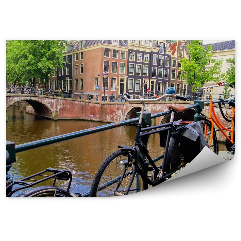 Decor fototapet Podul peste canal în Amsterdam cu biciclete oraș