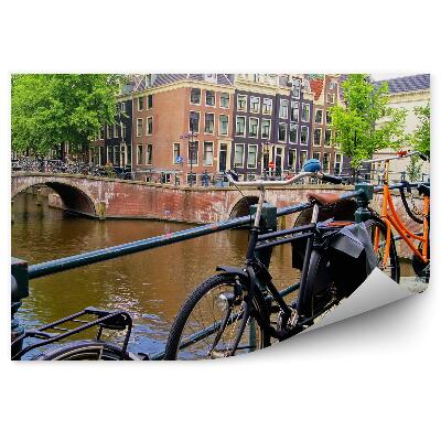 Decor fototapet Podul peste canal în Amsterdam cu biciclete oraș