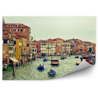 Fototapet perete Barci Flori Grand Canal Venetia Cladiri Nori