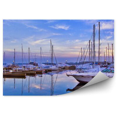 Fototapet vintage Port de iaht, apus albastru