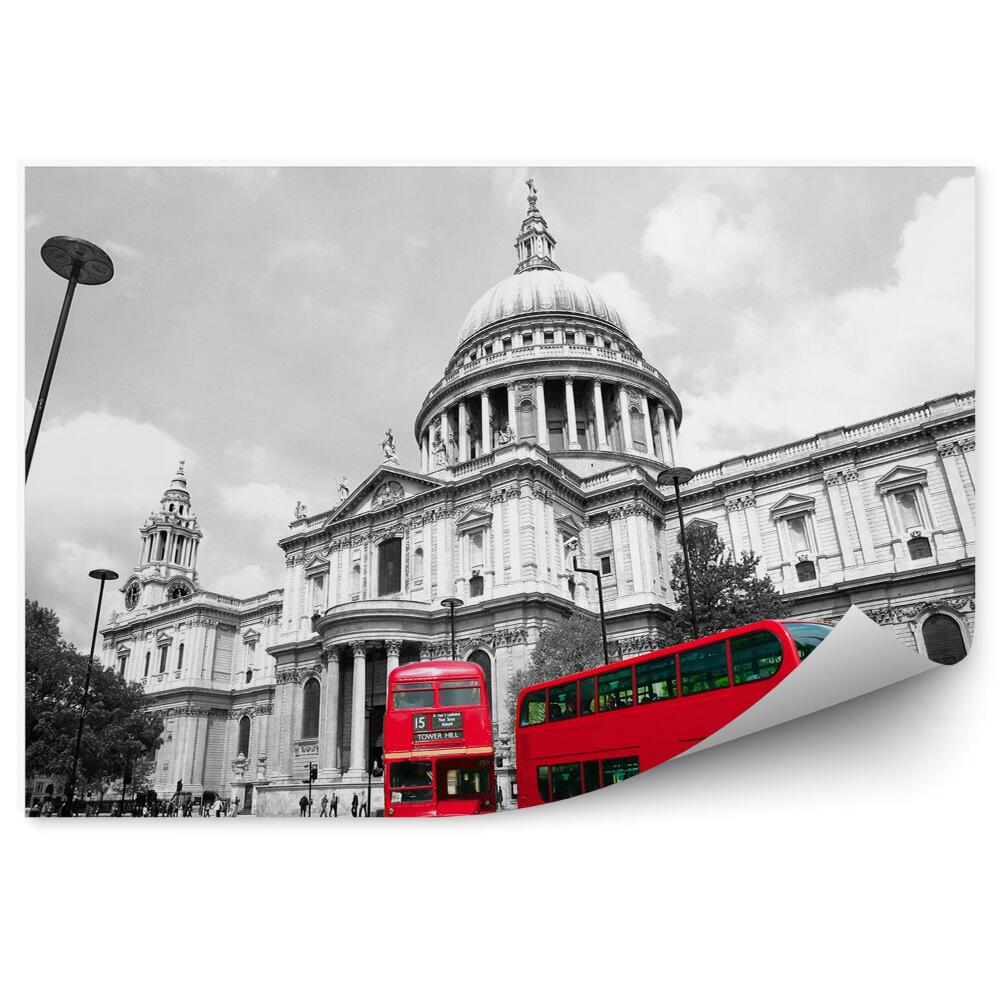 Fototapet Autobuzele din Londra sunt Catedrala Saint Paul