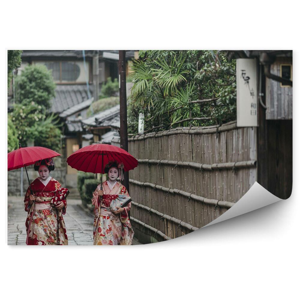 Fototapet vintage Japonia gheișă femeie kimono plimbare în natură