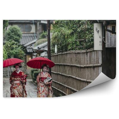 Fototapet vintage Japonia gheișă femeie kimono plimbare în natură