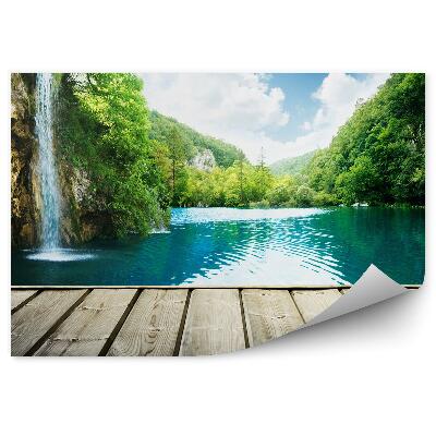 Fototapet pentru perete Cascada Pădure Adâncă Croația Lac Cer Nori Dig De Lemn