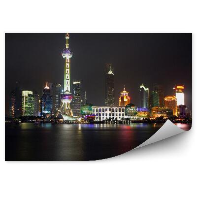 Fototapet Vedere de noapte a luminilor orașului Shanghai China