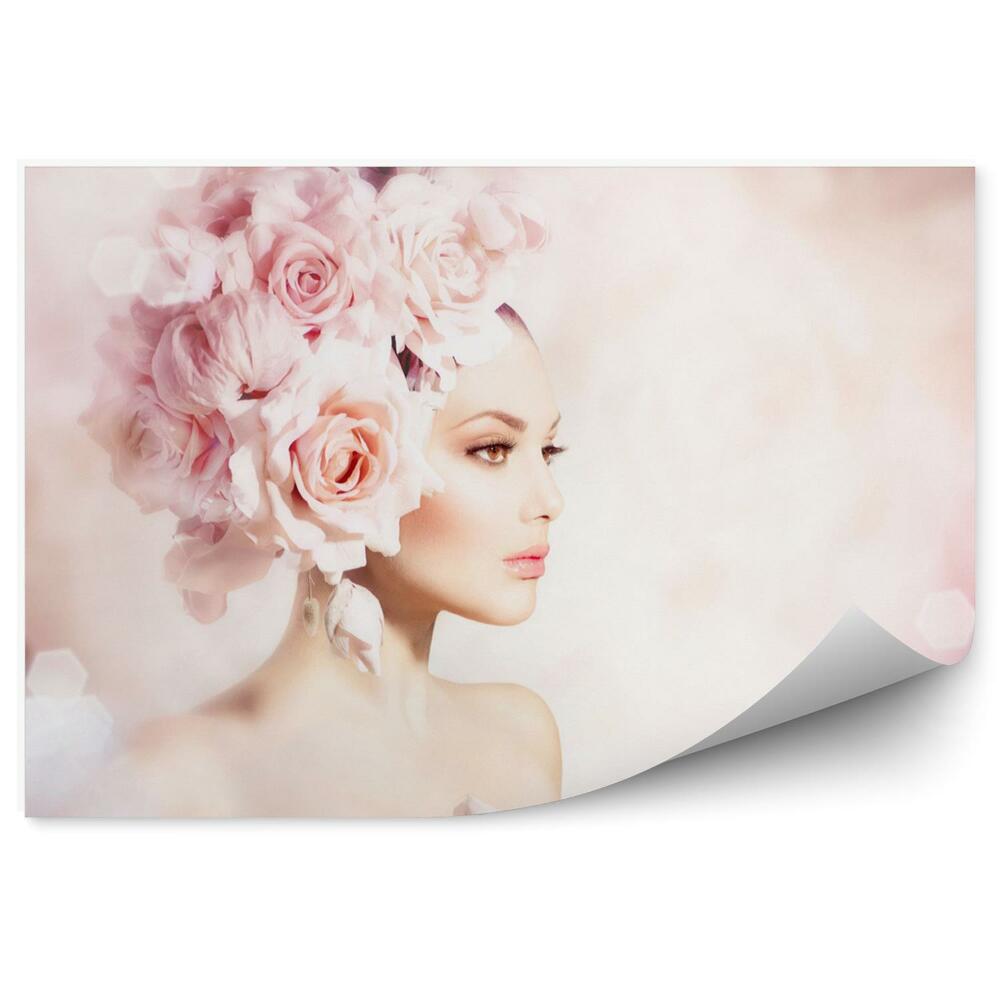 Fototapet vintage Păr de fată cu flori