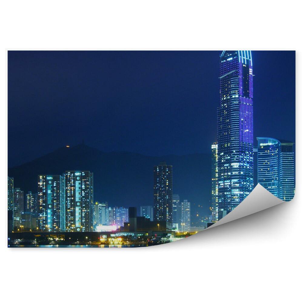 Fototapet vintage Zgârie-Nori Din Hong Kong Luminează Noaptea Oceanului