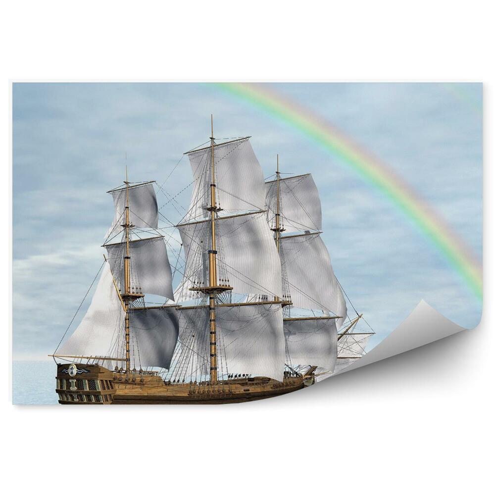 Fototapet Veche navă comercială cu scânduri cu pânze curcubeu