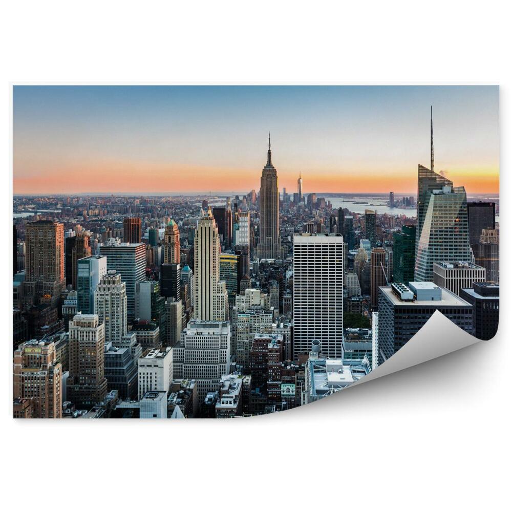 Fototapet vintage Panorama orașului New York la apus de soare