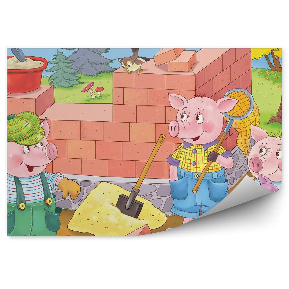 Fototapet pentru perete Trei purceluși își construiesc o casă în natură