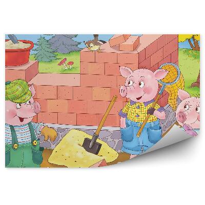 Fototapet pentru perete Trei purceluși își construiesc o casă în natură