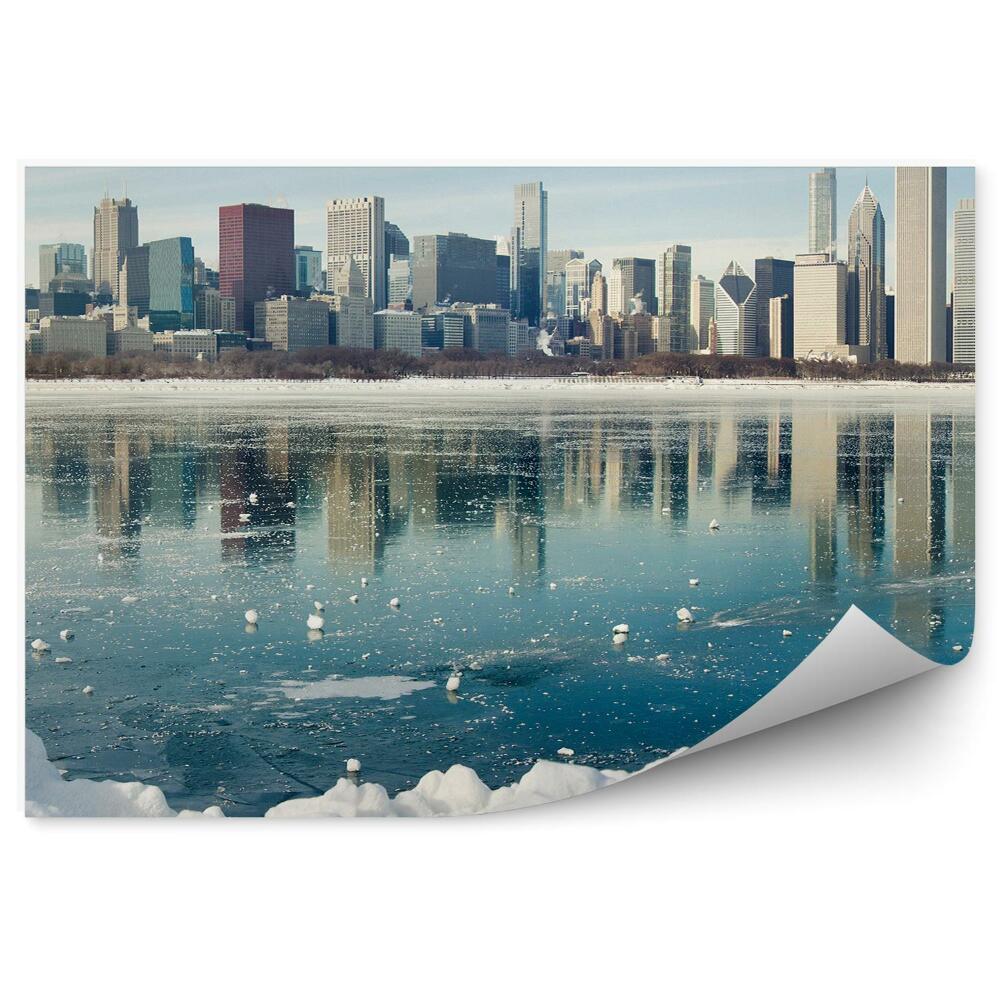 Decor fototapet Zgârie-Nori New York Copaci Cer Nori Ocean Gheață Zăpadă