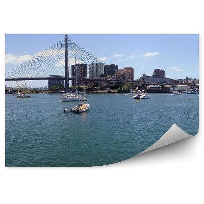 Fototapet vintage Clădiri Pod Panoramic Anzac Iahturi Cer Nori