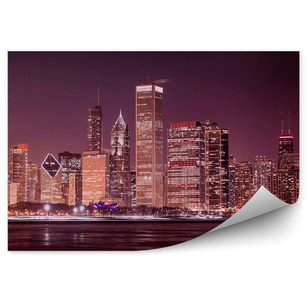 Decor fototapet Zgârie-Nori Din Chicago Luminează Noaptea Oceanului