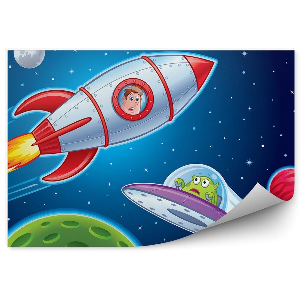Fototapet pentru perete Navă extraterestră planetă spațială om în rachetă