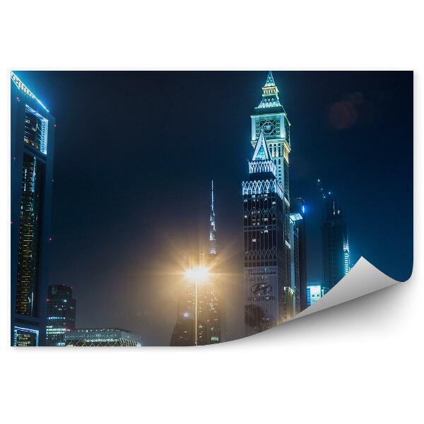 Fototapet vintage Dubai pe timp de noapte clădiri lumini mașini de mișcare