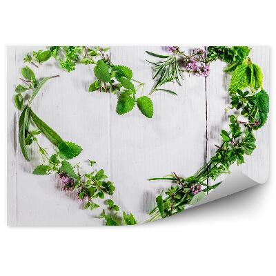 Fototapet vintage Ierburi compoziție inimă lemn alb