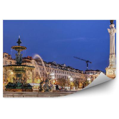 Fototapet perete Fântână Monument Piaţă Lisabona Oameni Clădiri