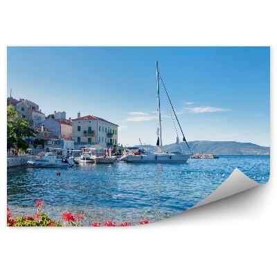 Fototapet pentru perete Oraș-port, coastă, Croația, flori, bărci