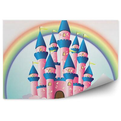 Fototapet Un curcubeu în spatele unui castel în nori pentru o mică prințesă