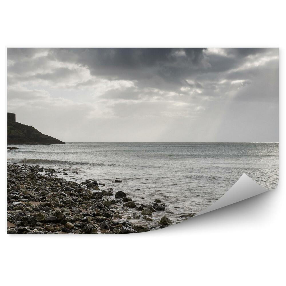 Decor fototapet Pietre Far Munte Mare Ocean Cer Furtunos Sepia